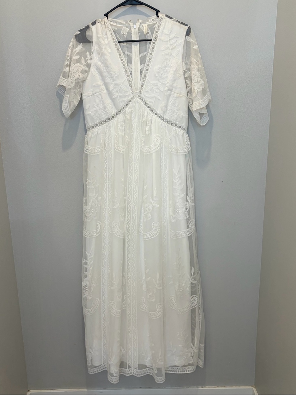 Pinkblush maternity White Lace V-Neck Maxi Dress with Short Sleeves